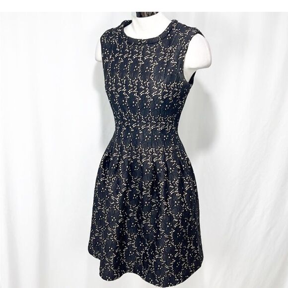Anthropologie Meadow Rue Black Lace Overlay Nude Fit & Flare Dress Size Medium - Picture 1 of 9